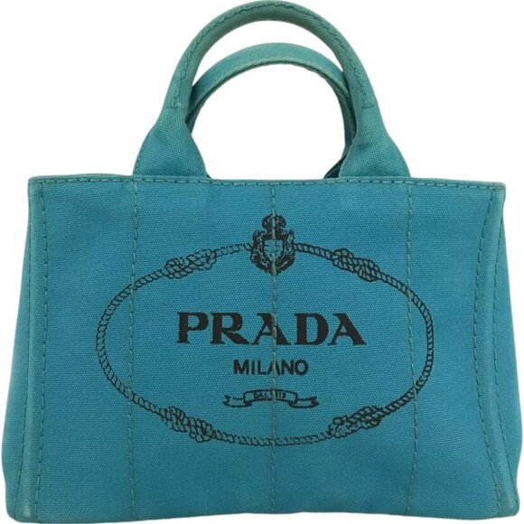 528295AY (L4) Prada Hand Bag Blue Canvas - Picture 1 of 13